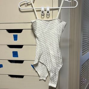 White Cable Knit Bodysuit